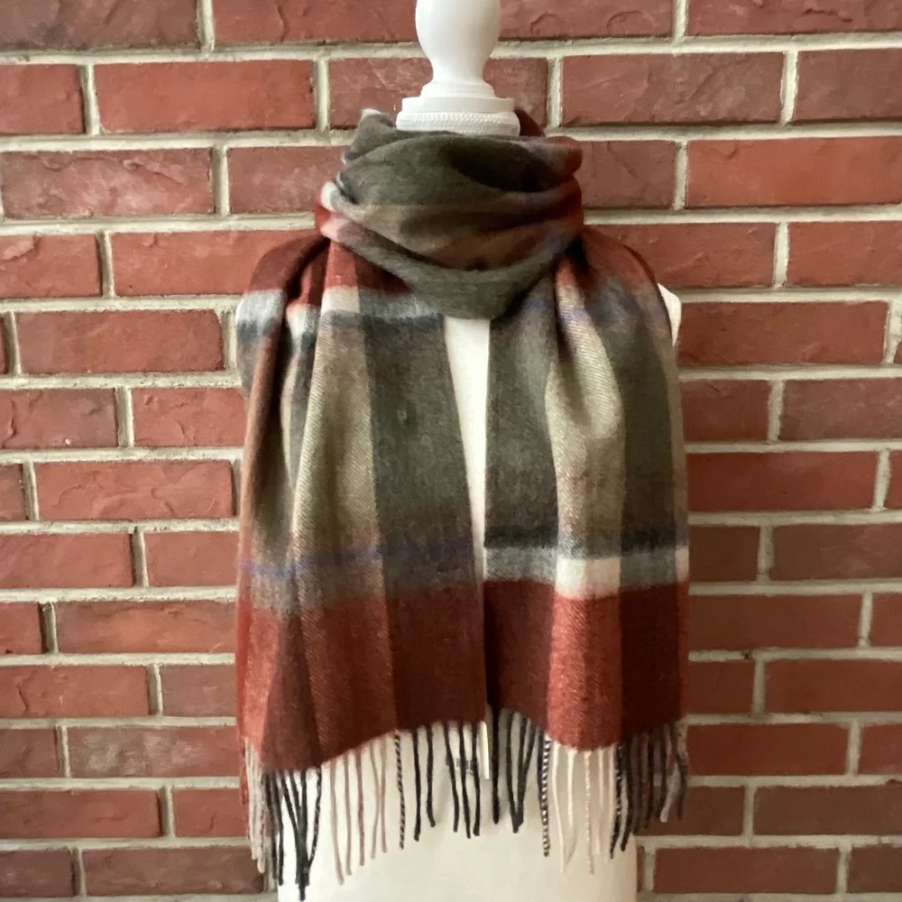NWT Beymen Club 100%Wool Plaid Fringed Scarf 12”x72” NEW